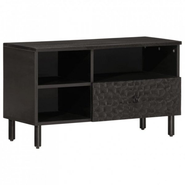 Szafka pod telewizor, czarna, 80x33x46 cm, lite drewno mango