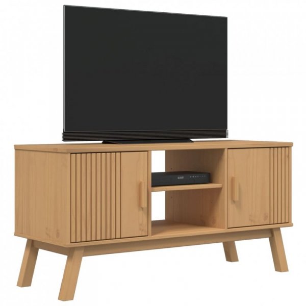 Szafka RTV OLDEN, brązowa, 114x43x57 cm, lite drewno sosnowe