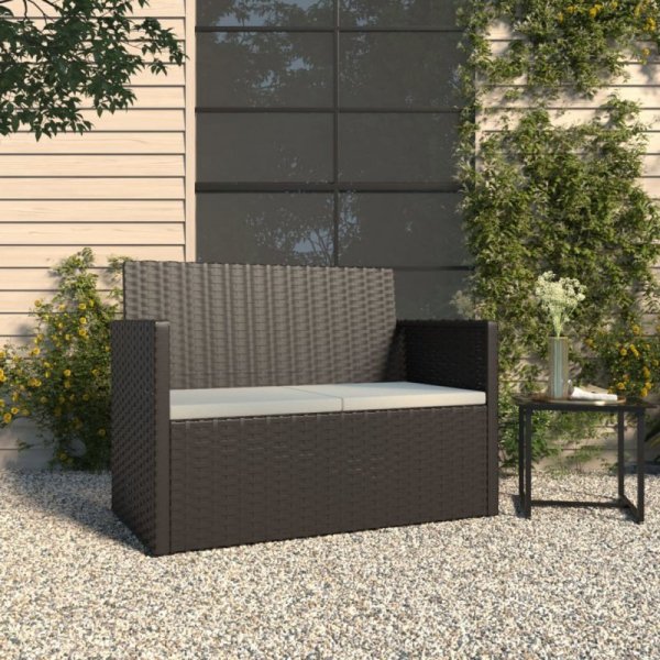 Ławka ogrodowa z poduszkami, czarna, 105 cm, polirattan