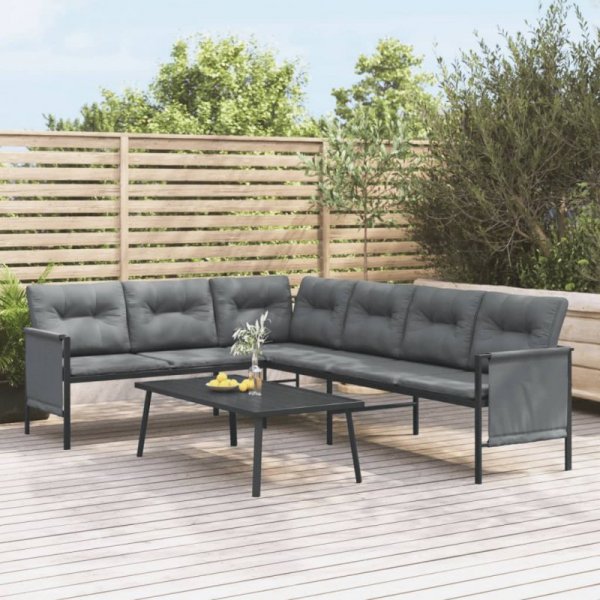 Ogrodowa sofa narożna, antracytowa, stal i textilene