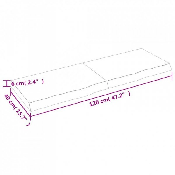 Półka, brązowa, 120x40x(2-6) cm, lakierowane lite drewno dębowe