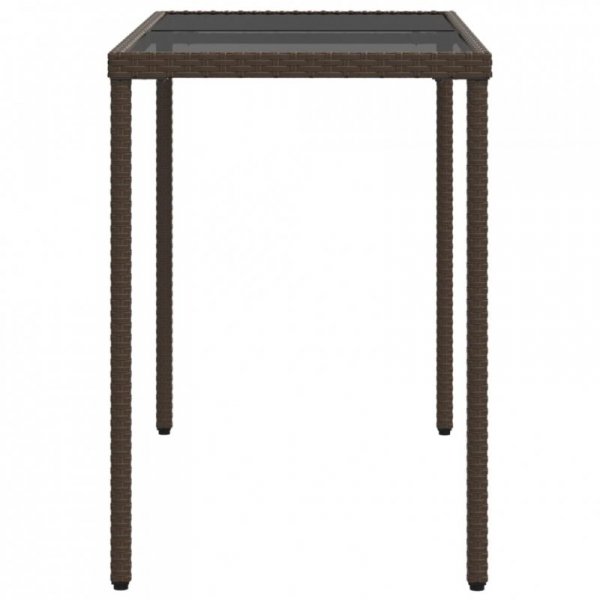 Stół ogrodowy ze szklanym blatem, brąz, 115x54x74 cm, rattan PE