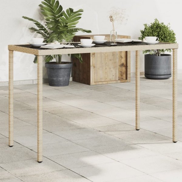 Stół ogrodowy ze szklanym blatem, beż, 115x54x74 cm, rattan PE