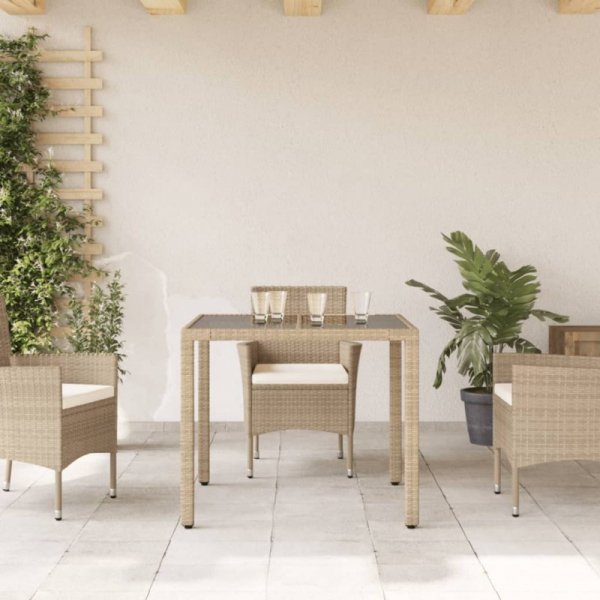 Stół ogrodowy ze szklanym blatem, beż, 90x90x75 cm, polirattan