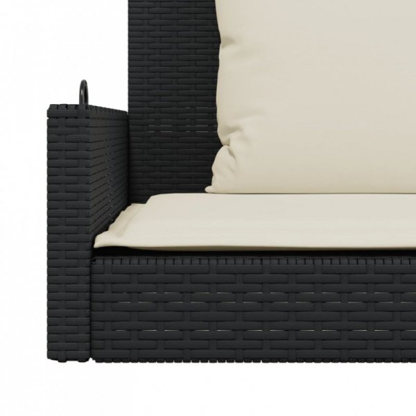 Ławka bujana z poduszkami, czarna, 119x56x48 cm, polirattan