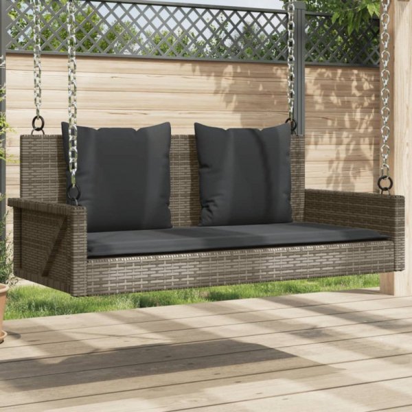 Ławka bujana z poduszkami, szara, 119x56x48 cm, polirattan