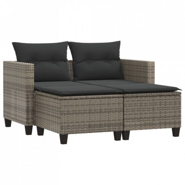 2-osobowa sofa ogrodowa z podnóżkami, szara, polirattan