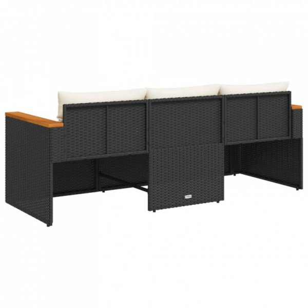 Sofa ogrodowa z poduszkami, 3-osobowa, czarna, polirattan