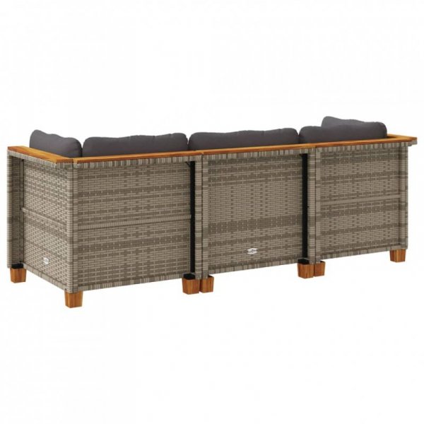 3-osobowa sofa ogrodowa z poduszkami, szara, polirattan