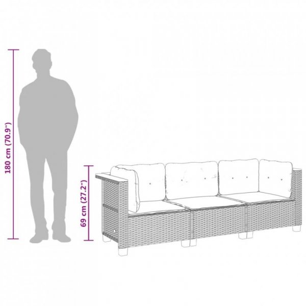 Sofa ogrodowa z poduszkami, 3-osobowa, beż, polirattan