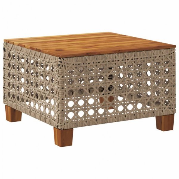 Stolik ogrodowy, beż, 55x55x36 cm, rattan PE i drewno akacjowe