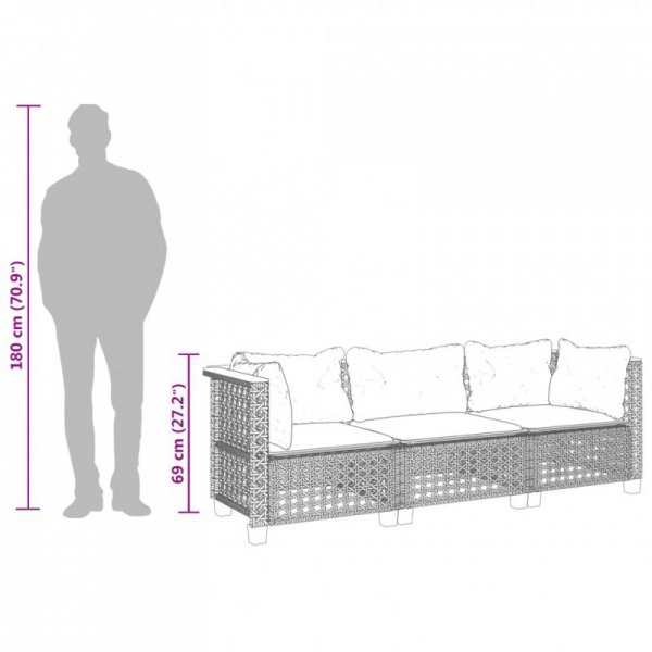 Sofa ogrodowa z poduszkami, 3-osobowa, beż, polirattan