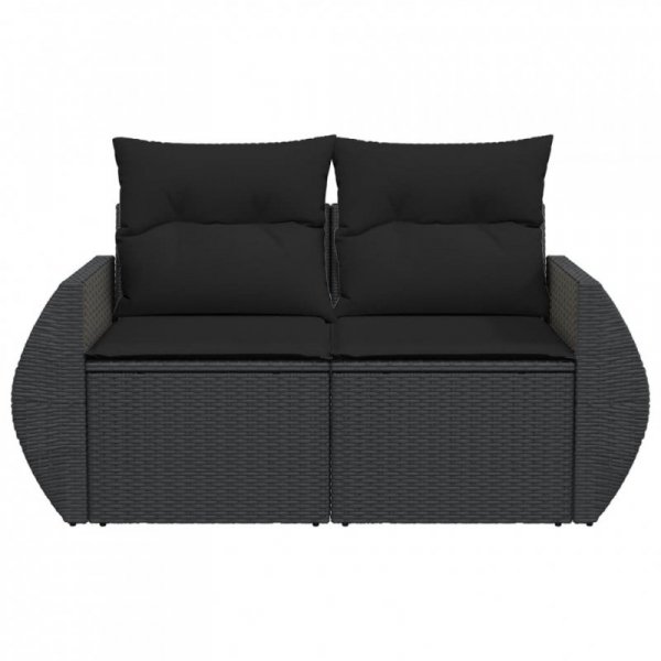 Sofa ogrodowa z poduszkami, 2-osobowa, czarna, polirattan
