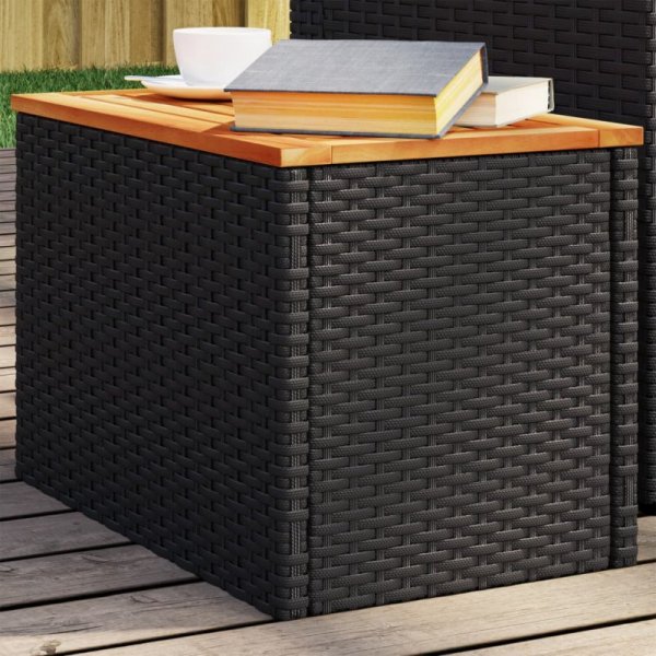 Stoliki ogrodowe, 2 szt, czarne, 55x34x37cm, rattan PE i drewno