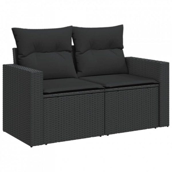 Sofa ogrodowa z poduszkami, 2-osobowa, czarna, polirattan