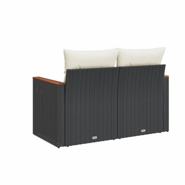 Sofa ogrodowa z poduszkami, 2-osobowa, czarna, polirattan