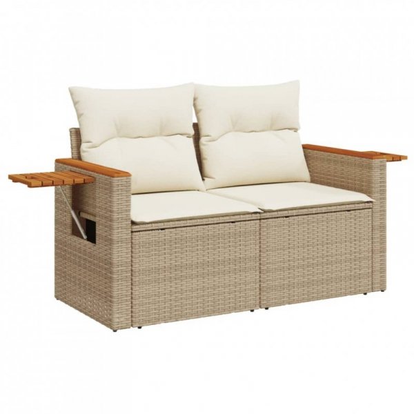 Sofa ogrodowa z poduszkami, 2-osobowa, beż, polirattan
