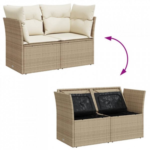 Sofa ogrodowa z poduszkami, 2-osobowa, beż, polirattan
