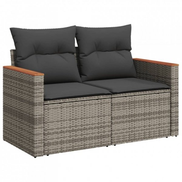Sofa ogrodowa z poduszkami, 2-osobowa, szara, polirattan