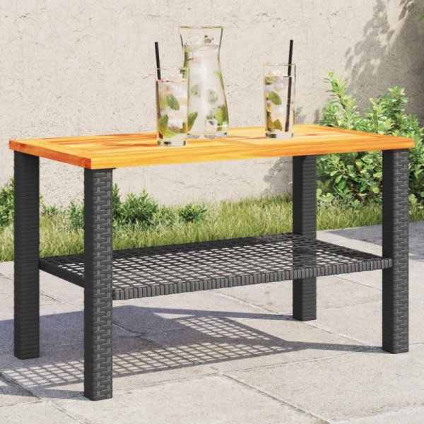 Stolik ogrodowy, czarny, 70x38x42 cm, polirattan i akacja