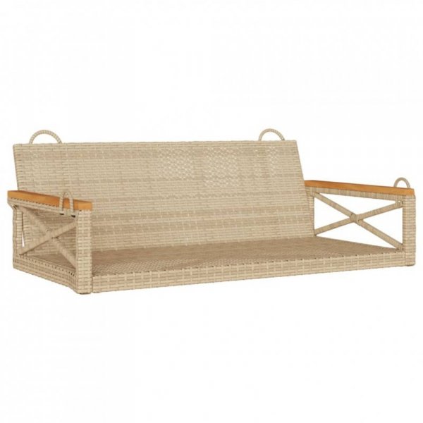 Ławka bujana, beżowa, 109x62x40 cm, polirattan