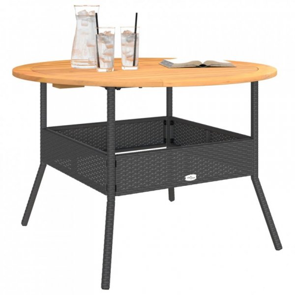 Stół ogrodowy z akacjowym blatem, czarny, Ø110x71 cm, rattan PE