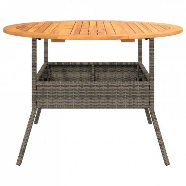 Stół ogrodowy z akacjowym blatem, szary, Ø110x71 cm, rattan PE