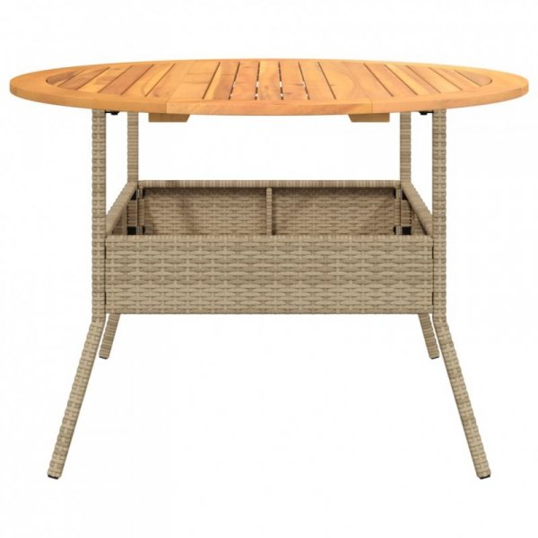 Stół ogrodowy z akacjowym blatem, beż, Ø110x71 cm, rattan PE