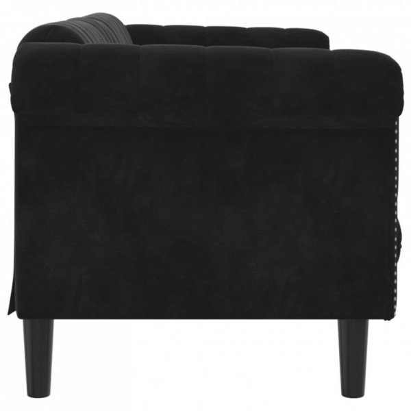 Sofa 3-osobowa, czarna, tapicerowana aksamitem
