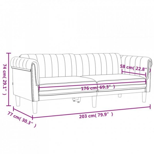 Sofa 3-osobowa, czarna, tapicerowana aksamitem