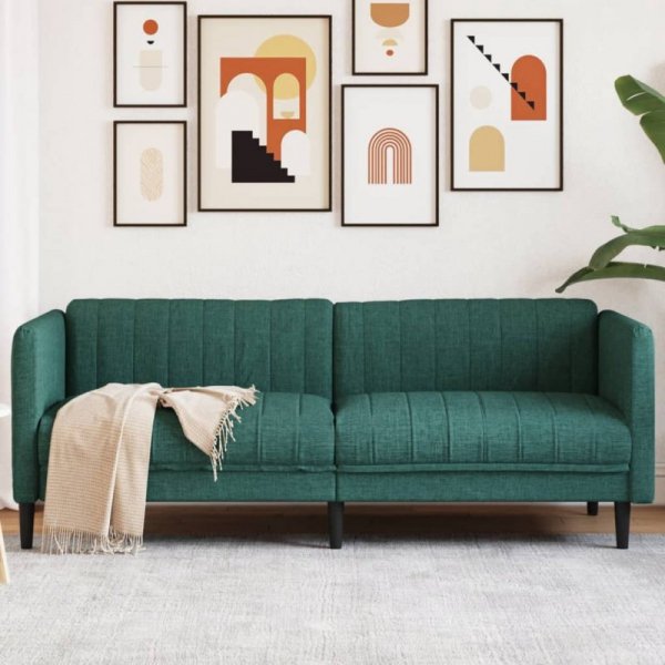 Sofa 3-osobowa, ciemnozielona, tapicerowana tkaniną