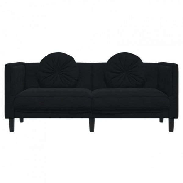 Sofa 2-osobowa z poduszkami, czarna, aksamit