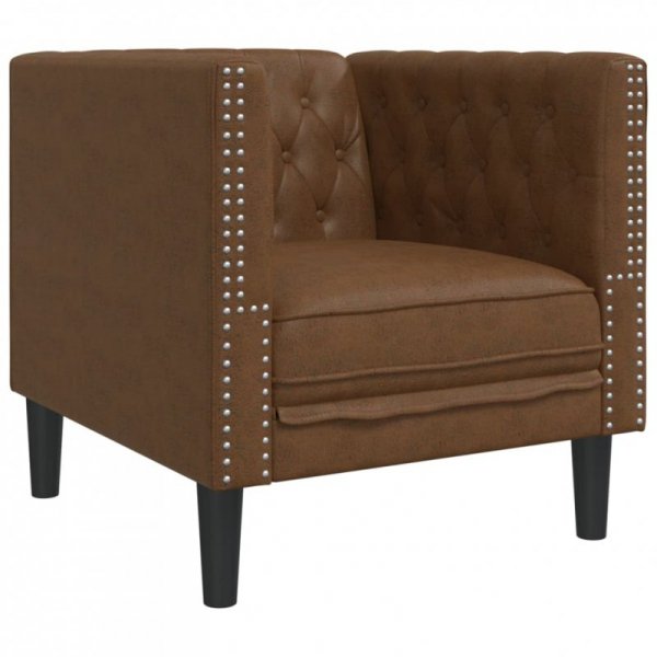 Fotel Chesterfield, brązowy, sztuczna skóra zamszowa