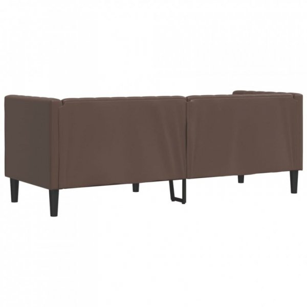 Sofa Chesterfield, 3-os., brązowa, tapicerowana sztuczną skórą