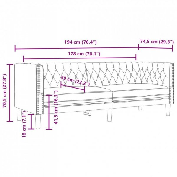 Sofa Chesterfield, 3-os., bordowa, tapicerowana sztuczną skórą