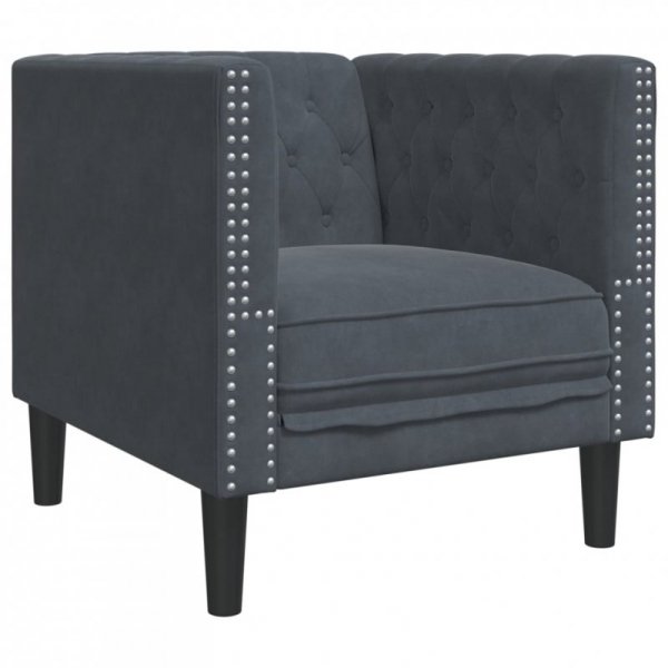 Fotel Chesterfield, ciemnoszary, tapicerowany aksamitem