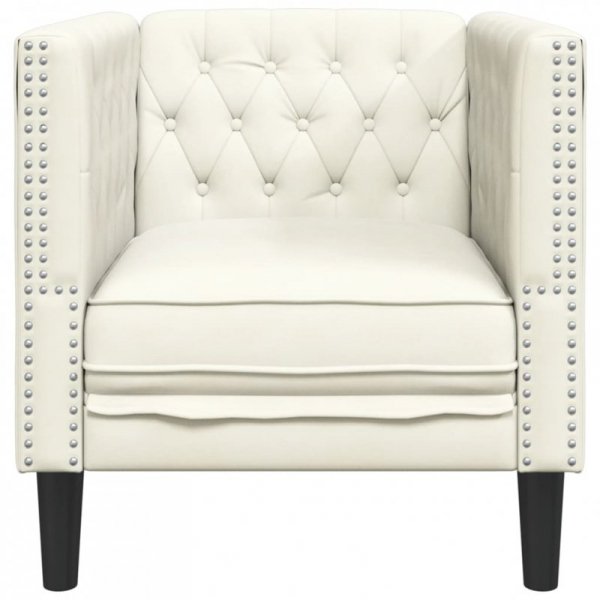 Fotel Chesterfield, kremowy, tapicerowany aksamitem