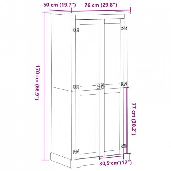 Szafa Corona, 76x50x170 cm, lite drewno sosnowe