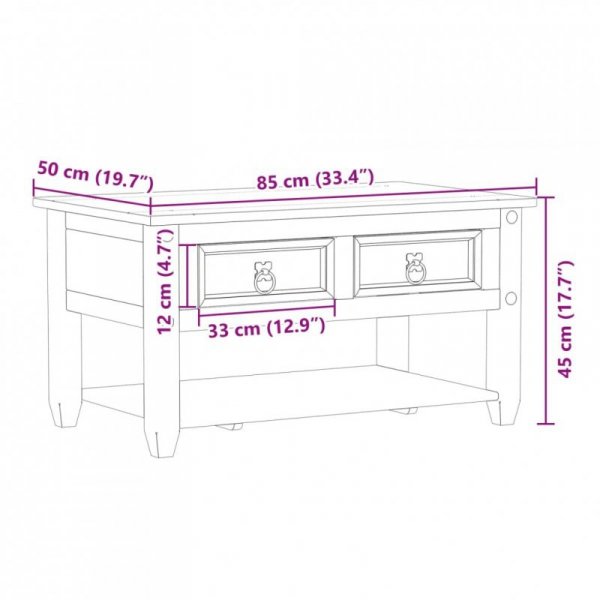 Stolik kawowy z szufladami Corona, 85x50x45 cm, drewno sosnowe
