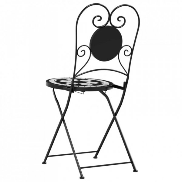 Składane krzesła bistro, 2 szt,. czarno-białe, ceramiczne