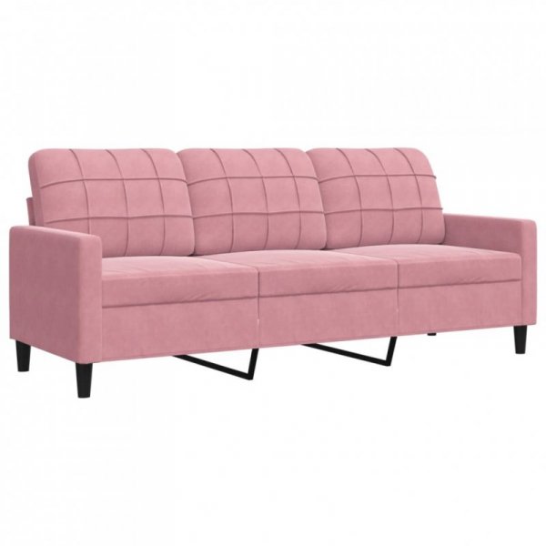 Sofa 3-osobowa, różowa, 180 cm, obita aksamitem
