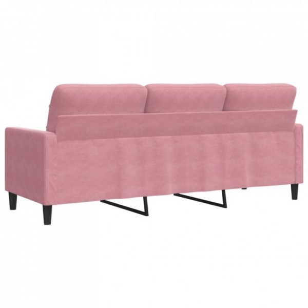 Sofa 3-osobowa, różowa, 180 cm, obita aksamitem