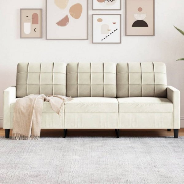 Sofa 3-osobowa, kremowy, 180 cm, tapicerowana aksamitem