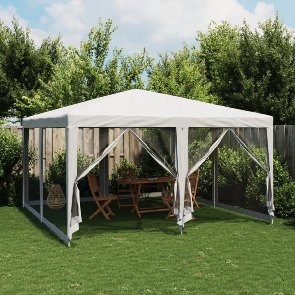 Namiot imprezowy z 8 ścianami z siatki, biały, 4x4 m, HDPE