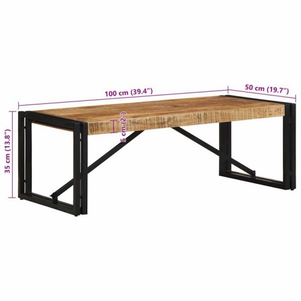 Stolik kawowy, 100x50x35 cm, surowe lite drewno mango