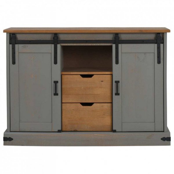 Komoda HALDEN 2 Drzwi przesuwne Szara 112x40x80 cm Drewno lite