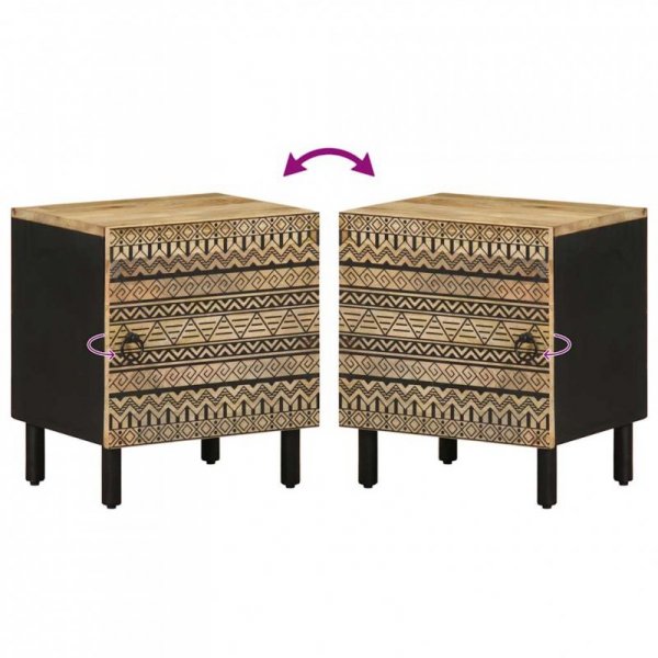 Szafka nocna, czarna, 40x33,5x46 cm, lite surowe drewno mango