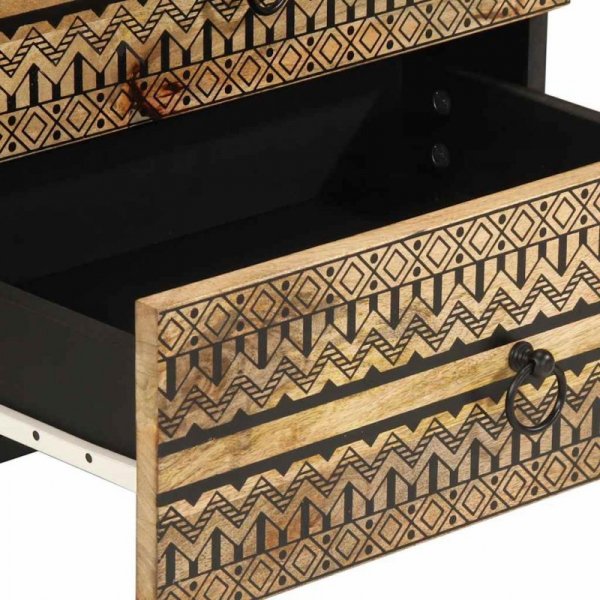 Szafka nocna, czarna, 50x33x62 cm, lite surowe drewno mango