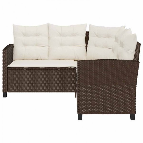 Sofa ogrodowa ze stołem i poduszkami w kształcie litery L