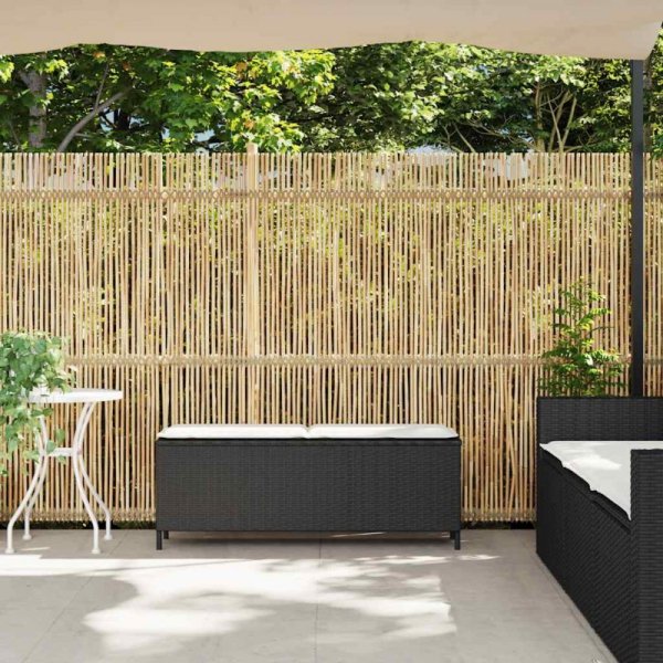 Ławka ogrodowa z poduszką Czarna 110x30x40,5 cm Polirattan